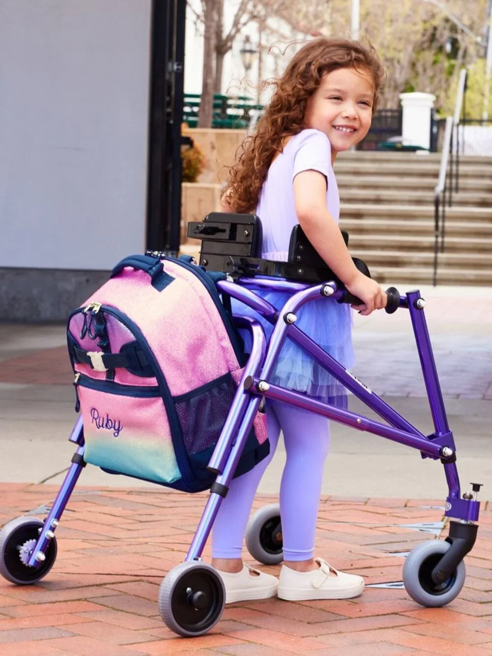 Pottery Barn Kids Mackenzie Rainbow Ombre Sparkle Glitter Adaptive Backpack NEW